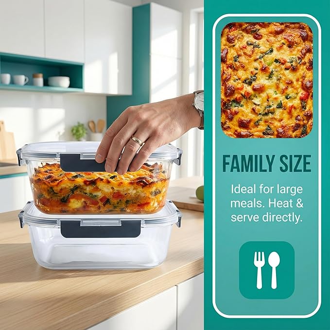 5 Pack 36oz Borosilicate Glass Food Storage Containers Set with Lids, Freezer Meal Prep Containers, Airtight Bento Lunch Container Set, Oven, Freezer and Dishwasher Safe, BPA Free, Kitchen Storage Set