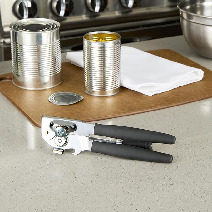 Restaurantware Stainless Steel Magnetic Manual Can Opener - 36 Pack - German Standard Black Crank Can Opener with Magnet, Ergonomic Handle, Non-Slip- Heavy-Duty Hand Can Opener, Easy Turn, Sharp Blade