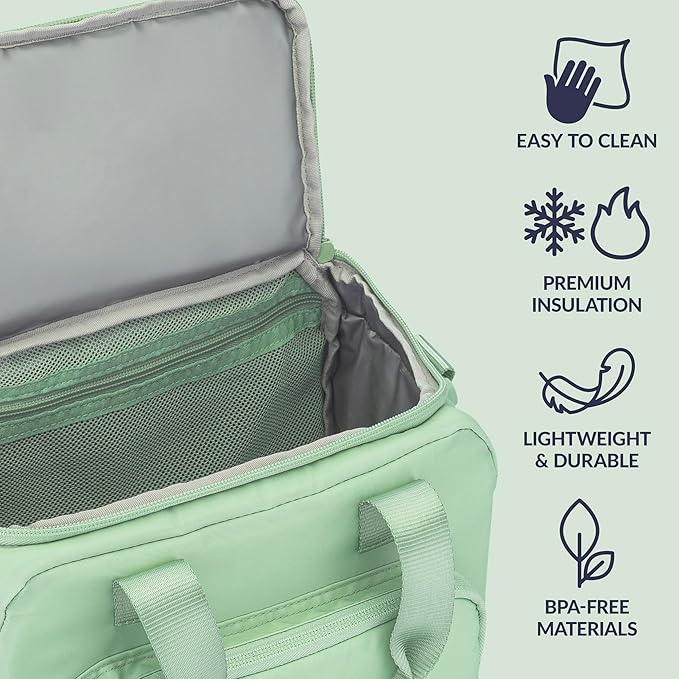 Bentgo Insulated Lunch Bag – Extra-Large Capacity Adult Lunch Bag with Shoulder Strap and External Storage Compartment, Durable, Lightweight, Ideal for Work, School, & Meals On the Go (Clay Green)