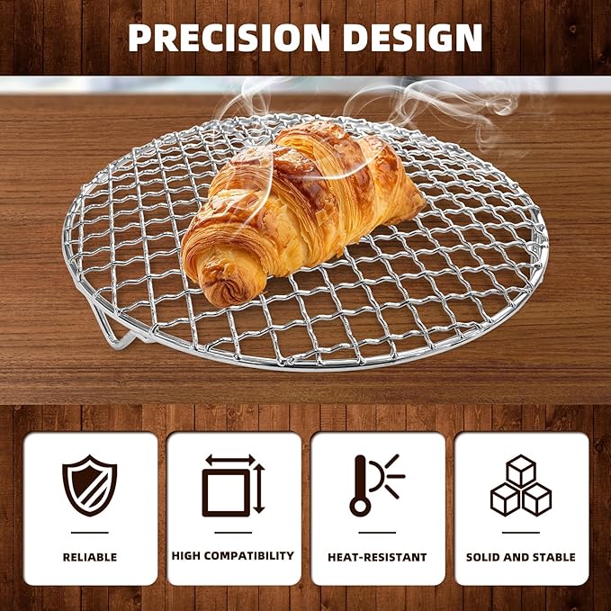 3Pcs Round Cooling Rack, 7.5" 9" 10" Cross Wire Cooling Racks Stainless Steel Barbecue Grill Rack Steamer Rack with 20mm Legs and Lifting Handle for Cooking Baking Steaming BBQ Air Fryer Pot