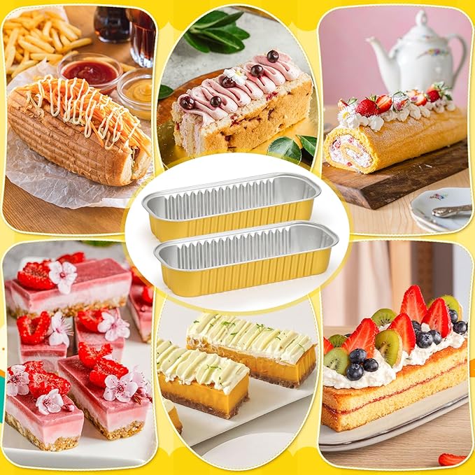 selizo 60 Pack 6.8oz Mini Loaf Baking Cake Pans with Lids, Rectangle Disposable Aluminum Foil Loaf Baking Pans, Small Baking Cake Tins Cup Cake Containers for Individual Cakes (Gold)