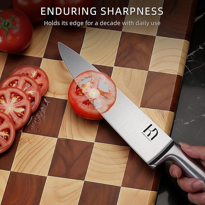 Kitchen Knife Set, 8-Piece Japanese High Carbon Stainless Steel Knife Block Set with Built-in Sharpener - Professional Forged Blades & Ergonomic Design