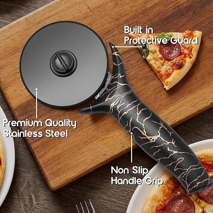 pizza cutter wheel with Removable and Washable Blade - Perfect for pizza Rolls, Pastry, Cheese, and cakes - Easy to Clean and Replace - Non-slip Grip for Smooth Cutting 8.47 Inches (White)