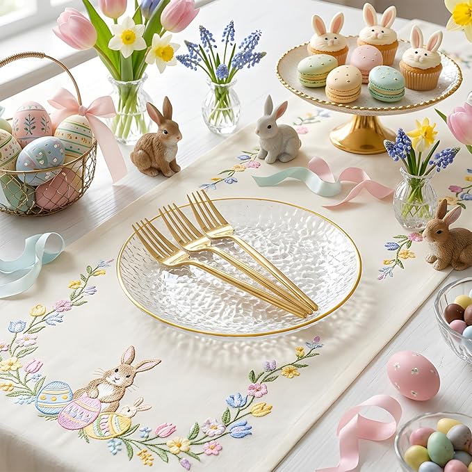 Rubtlamp 200 Pcs Clear Dessert Plates 7" with Forks 7.6",Clear Plastic Cake/Appetizer Platos, Dessert Plates Disposable, Hammered Party Platos Include 100platos and 100forks for Party&Birthday