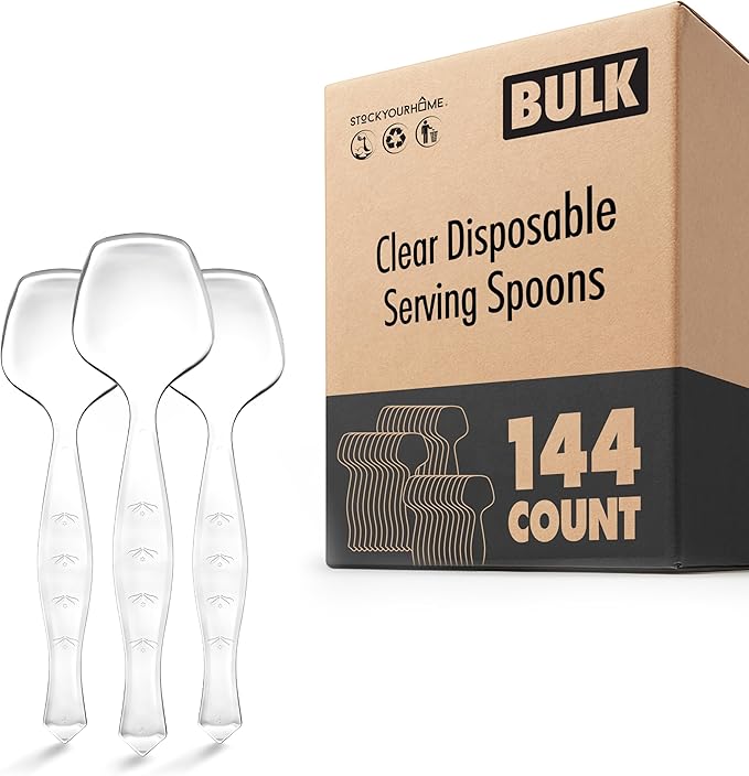 144 Count Disposable Serving Spoons Clear Utensils for Catering Weddings Holiday Parties Buffet and More Stock Your Home