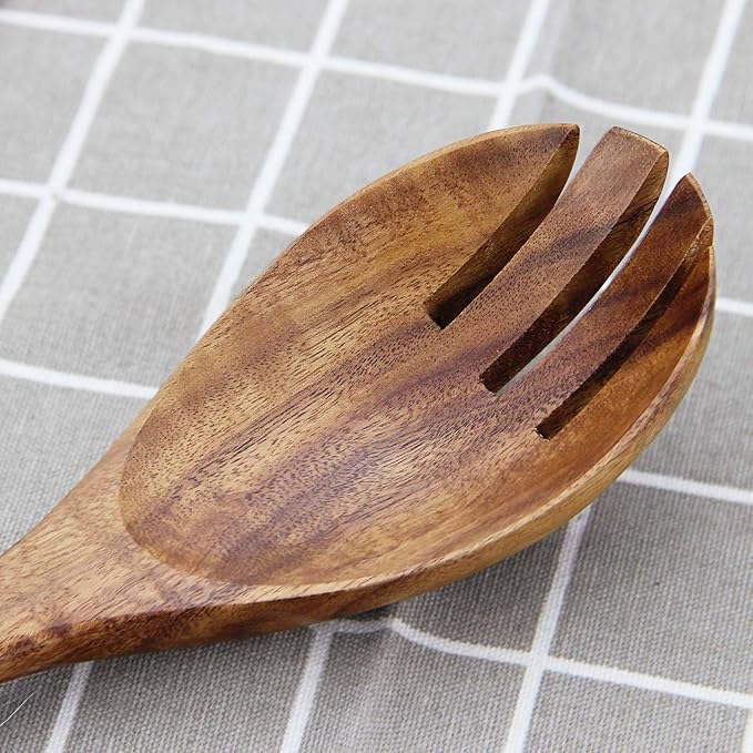 AOOSY Acacia Wood Salad Tongs,10.2 Inch Serving Utensils Set,Salad Fork and Salad Spoon for Serving,Long Handle Salad Server Set Kitchen Cooking Utensil