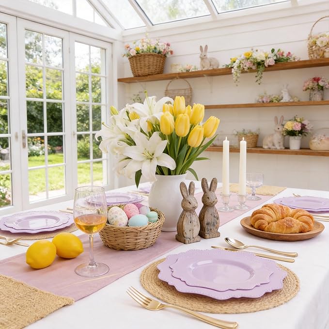COLOSUS 60Pcs Lavender Purple Plastic Plates set,Heavy Duty Purple Disposable Plates include 30 Dinner plate 10.5” and 30 Salad/Dessert Plate 8.25” for Party and wedding