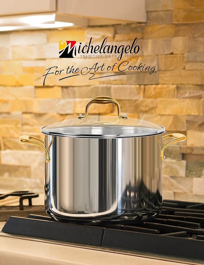 MICHELANGELO Stainless Steel Stock Pot with Lid - 12 Quart Soup Pot with Ergonomic Handle, Large Cooking Pots for StewSoup, Suitable for All Stoves