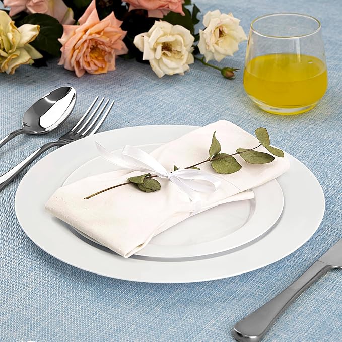 SETUP 100-Piece White Plastic Dinnerware Set – 50 10.25" Dinner & 50 7.5" Salad Plates – Heavy-Duty Disposable for Weddings, Catering, Parties