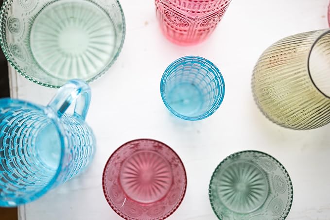 Boston International Vintage-Inspired Glass Serving Bowl with Embossed Floral Pattern for Salad Snacks Dinner, Small 4.75" x 2.25", Pink Codi