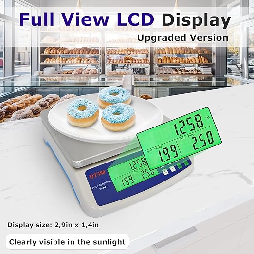 Digital Kitchen Scale 40kg/88lb Stainless Steel Price Computing Scale Counting Scale Deli Scale with Large LCD Display for Baking Bread Cooking Meat Prep Parts and Coins Adapter Included