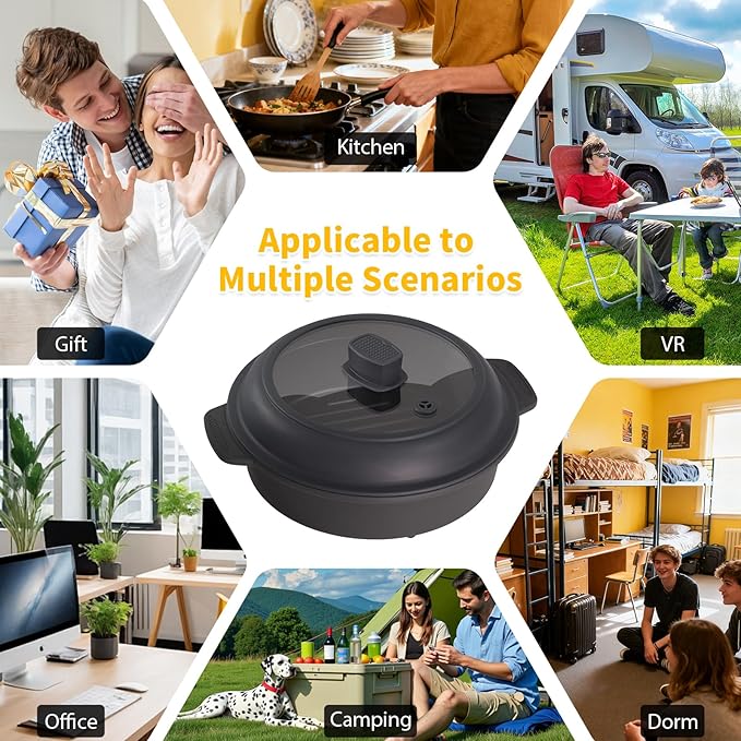 Microwave Grill Pan, Fry Griddle Crisper Pan with Lid for Grilling Browning and Crisping Foods Microwave Silicone Cookware for Baked Potato Meat Sandwich Vegetable Dark Grey