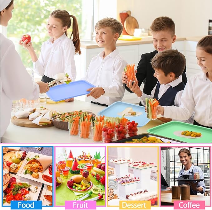 Mumufy 24 Pcs Plastic Fast Food Trays Bulk Colorful Restaurant Serving Trays Cafeteria Rectangular Plastic Serving Platter Grill for Kitchen Restaurant Coffee (Classic Color)