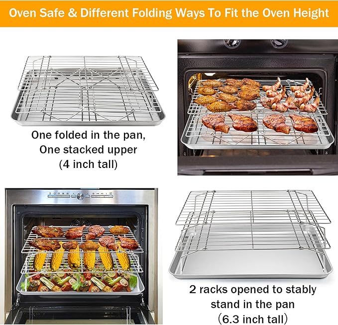 TeamFar Cooling Rack, 5-Tiers Stainless Steel Baking Cooling Wire Rack for Baking Roasting Cooking, Healthy & Firmly Weld, Stackable & Collapsible, Dishwasher Safe, 15”x10”