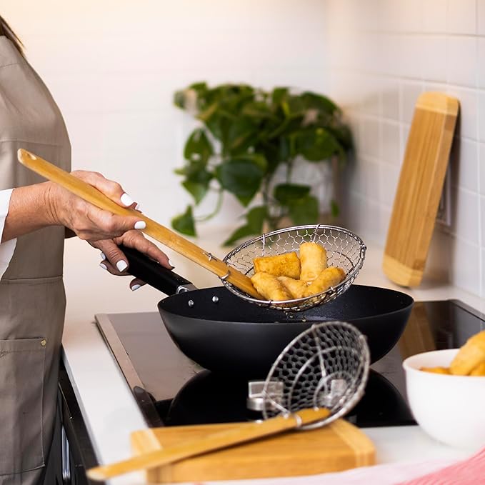 Joyce Chen Kitchen Spider Strainer Stainless Steel 7-Inch Wire Basket with Heat-Resistant Bamboo Handle