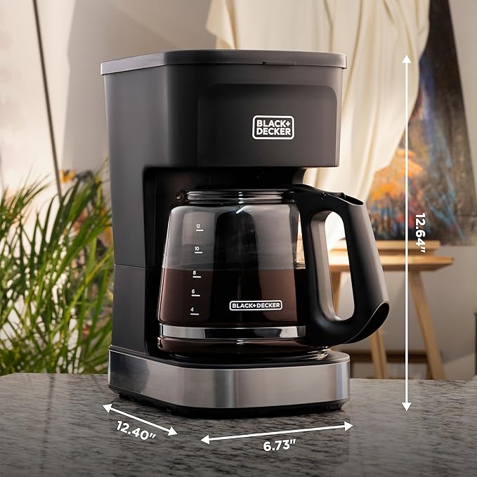 BLACK+DECKER CAFÉCRAFT 12-Cup Coffee Maker, One-Switch Drip Coffeemaker with Vortex Showerhead Technology, Sneak-A-Cup, Keep Warm Function, Stainless Steel