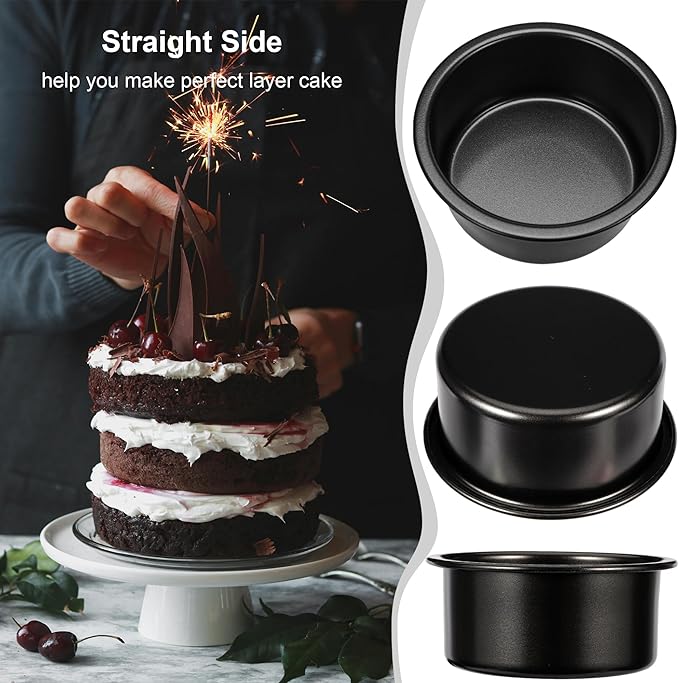 4-Inch & 6-Inch Cake Pan Set, Set of 2, Round Baking Pan, Carbon Steel Birthday Wedding Metal Layer Cake Pans, Non Toxic Coating, Straight Side, Easy Clean Easy Release, 2 Inch Deep