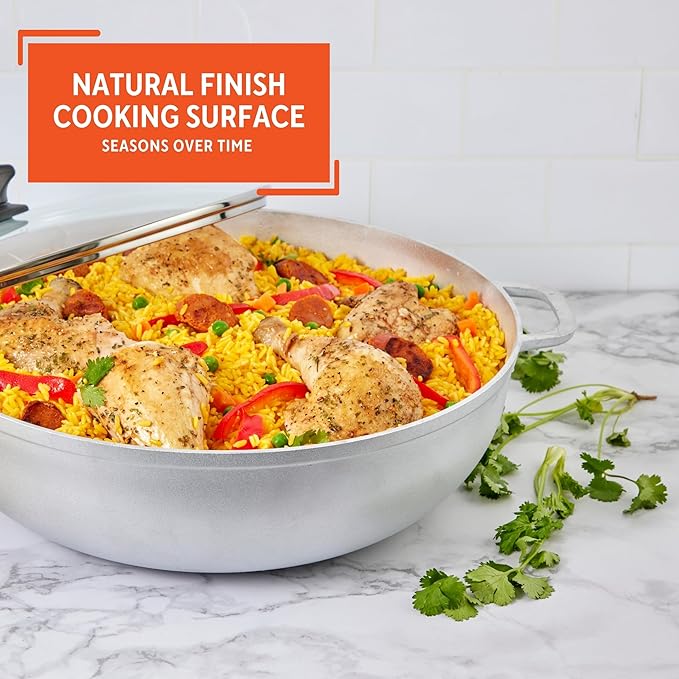IMUSA Caldero Stock Pot with Glass Lid 11QT, 36cm, Cast Aluminum, Perfect for Serving Big & Medium Groups, Riveted Handles, Made in Colombia, Silver