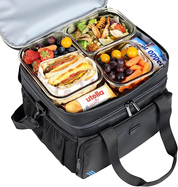 ZEEMO Soft Cooler Bag, Insulated Lunch Box, 19 L Ice Chest, Double Leakproof Layers, Waterproof and Collapsible Case for Work Outdoor Trip, Large Size, Black
