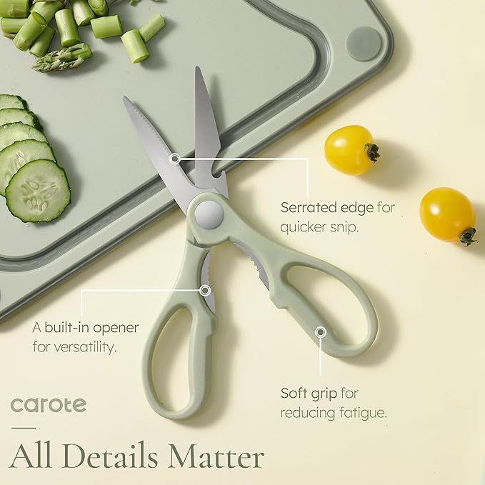 CAROTE 9 Pieces Kitchen Knife Block Set with Sharpener, Dishwasher Safe Knives for Kitchen, Forged Cutlery with Razor-Sharp Stainless Steel Blades, Green