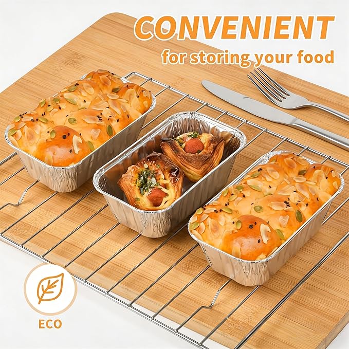 100 Pack 1 Lb Mini Loaf Pans Disposable, 6” x 3.5” x 2” Oven Safe Small Foil Loaf Pans, Aluminum Loaf Pans,Aluminum Foil Bread Tins Pans for Baking Holiday Treats Food Storage and Takeout