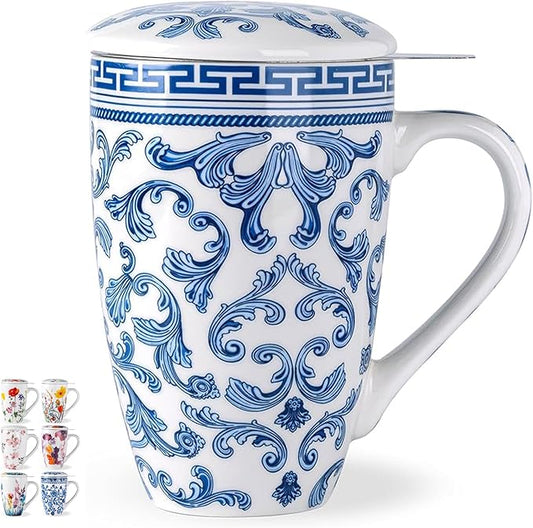 AmorArc Porcelain Tea Mug with Infuser and Lid – 18oz Loose Leaf Tea Cup with Handle, Gift for Tea Lovers (Men & Women)