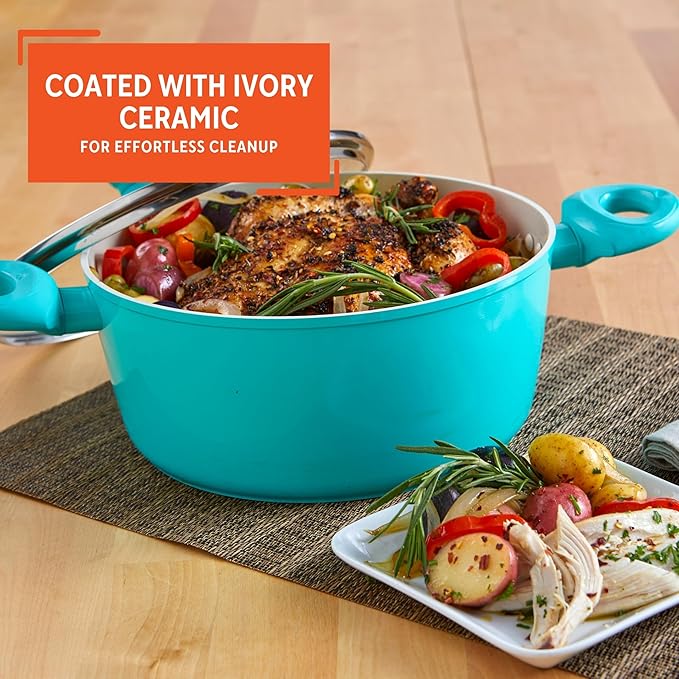 IMUSA USA Teal 3Qt Forged Dutch Oven with Glass Lid, 3 Quart