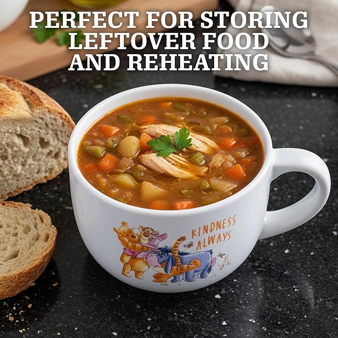 Silver Buffalo Disney Winnie the Pooh Kindness Always Featuring Eeyore, Tigger, and Piglet Ceramic Soup Mug with Vented Plastic Lid, 24 Ounces
