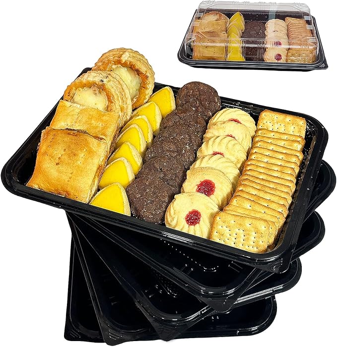 TRAYA Pack of 10 Serving Tray with lid - Reusable Catering Trays with Lids 13'' Long for Meal Prep, Cakes, Treats and Sandwiches (13 * 2.7 * 9.4inch)