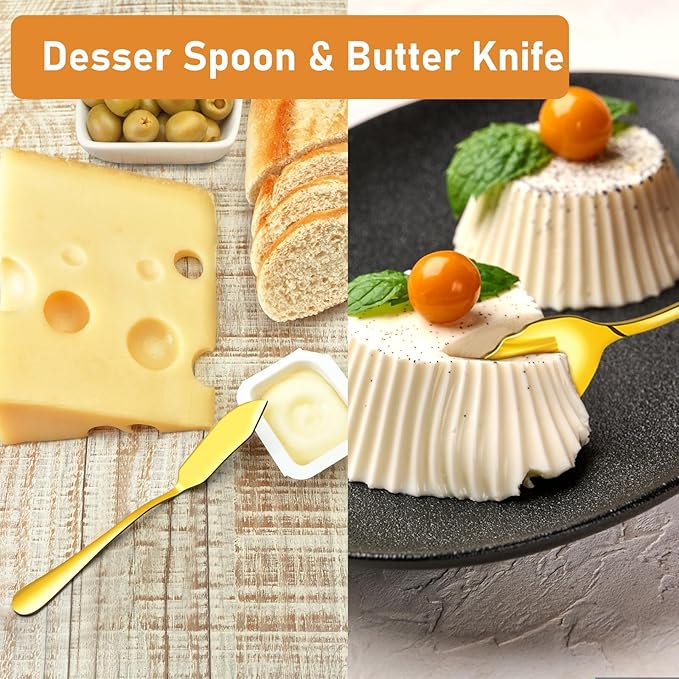 Serving Utensils Set for Buffet, 18 Pack Stainless Steel Serveware, Large Spoons, Slotted Spoon, Forks, Tongs, Butter Knife, Shell Spoons, Soup Ladle, Pie Server, for Party Festival Family, Gold