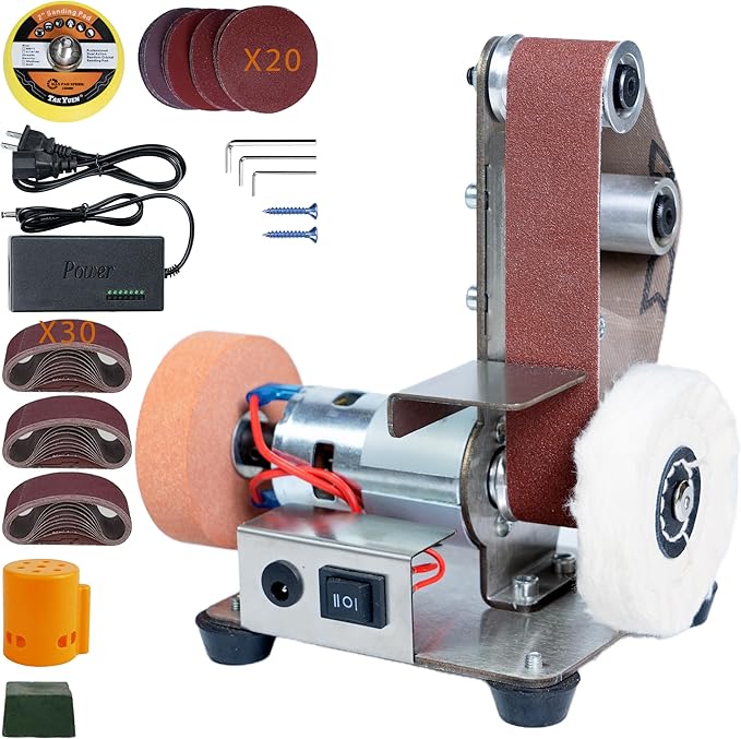 Mini Belt Sander, Electric Small Sander Knife Making Supplies, 7 Adjustable Speed Electric Knife Sharpener, Power Belt Grinder for Woodworking, Metal Working DIY (5'' x 6.5'' x 7.4'')