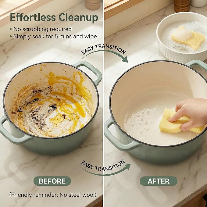 7QT Enamel Cast Iron Dutch Oven with Lid,Dual Handles,Versatile Heavy-Duty Non-toxic Cookware for Sourdough Bread Baking,Braising,Stews,Roasting,Oven Safe up to 500°F green
