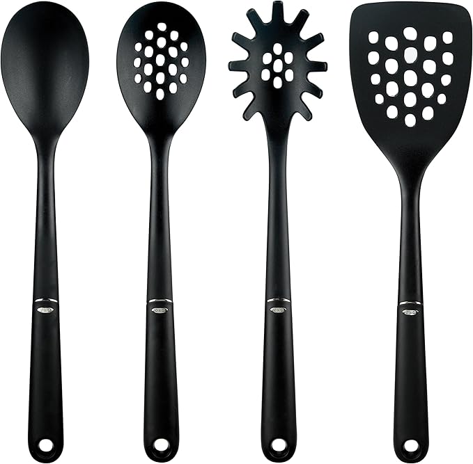 OXO Good Grips 8 Piece Stainless Steel Measuring Cups and Spoons Set & OXO Good Grips 4-Piece Nylon Tool Set, 2.3, Black & OXO Good Grips Nylon Ladle, Black, One Size