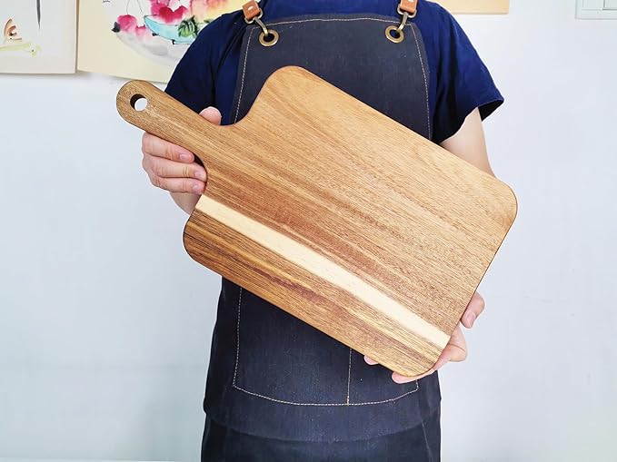 ZeQi Acacia Wood Cutting Board with Handle 16''X9'' / Charcuterie Board/Serving Board/Cheese, Bread, Vegetables & Fruits Serving Board (Rectangular-16X9)