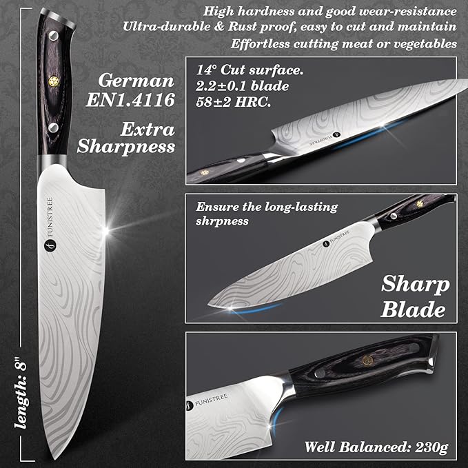 8 inch Professional Chef Knife, Sharp Kitchen Knife, German High Stainless Steel EN1.4116, Gifts for Men Him Husband Dad, Anniversary Birthday Gift from Wife Daughter Son