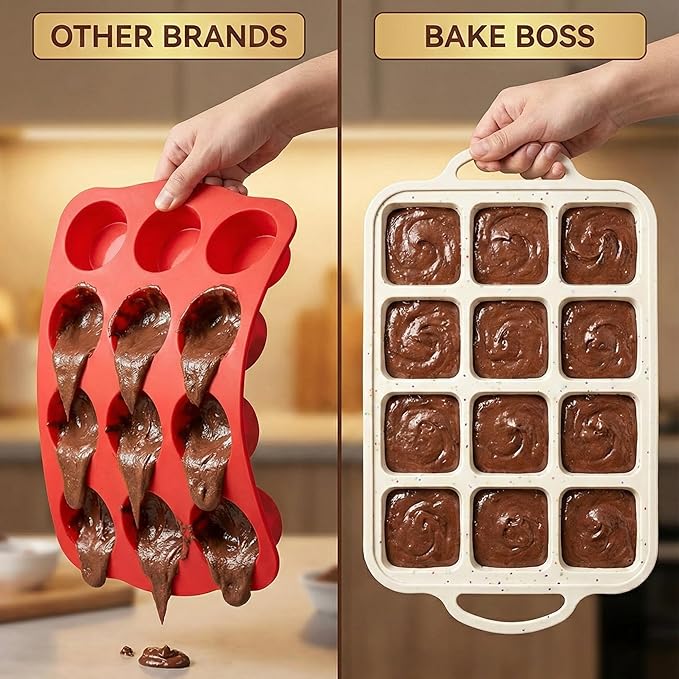 Silicone Brownie Pans with Dividers - 2 PACK - CREAM