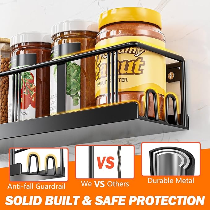 Spice Rack Wall Mounted 4 Pack, Space-Saving Spice Organizer for Spice Jars and Seasonings,Screw or Adhesive Hanging Spice Rack Organizer for Your Kitchen Cabinet,or Pantry Door