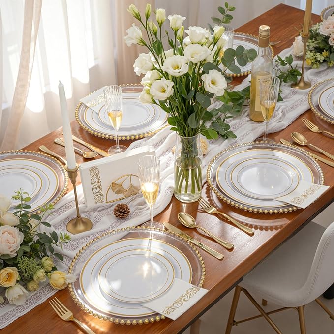 WDF 120 Pieces Gold Plastic Silverware - Disposable Flatware Set - Heavy Duty Plastic Cutlery - Silverware Includes 40 Forks, 40 Spoons, 40 Knives for Party Birthday Baby Shower Wedding Spring