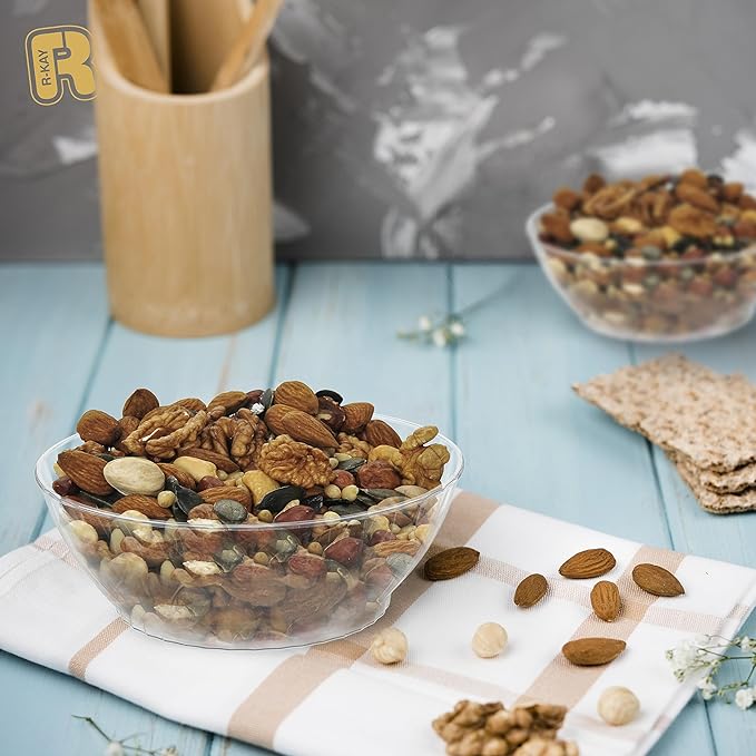 R-kay 10 Oz Clear Plastic Bowls - 50 Pack disposable bowls - Premium Hard Small Plastic Bowls - Heavy Duty Ice Cream Bowls Disposable Dessert Bowls For Party