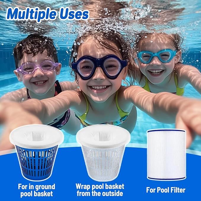 Sukh 40 Pack Pool Skimmer Socks - Pool Socks for Skimmer Basket, Traps Dog Hair, Sand, Pollen & Leaves, Protects Filter & Pump System, Universal Fit for Inground & Above Ground Pools, Pool Accessories
