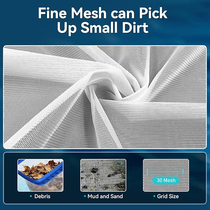 Pool Skimmer Net, Heavy-Duty Reinforced Frame Pool Leaf Net with Deep Ultra-Fine Nylon Mesh Bag - Easy Scoop Edge for Sand/Leaves, Quick Cleaning for Swimming Pools/Garden Ponds (No Pole)