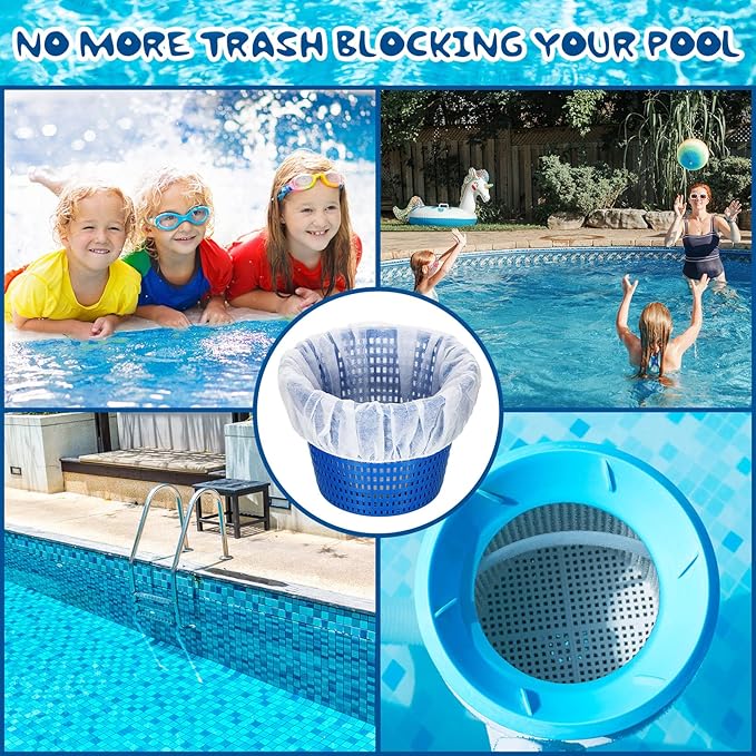 Janmercy 200 Pcs Pool Skimmer Socks Fine Mesh Basket Strainer Screen Liners Savers Clean Debris and Leaves for Inground and Above Ground Pool Filters Baskets Skimmers(White)