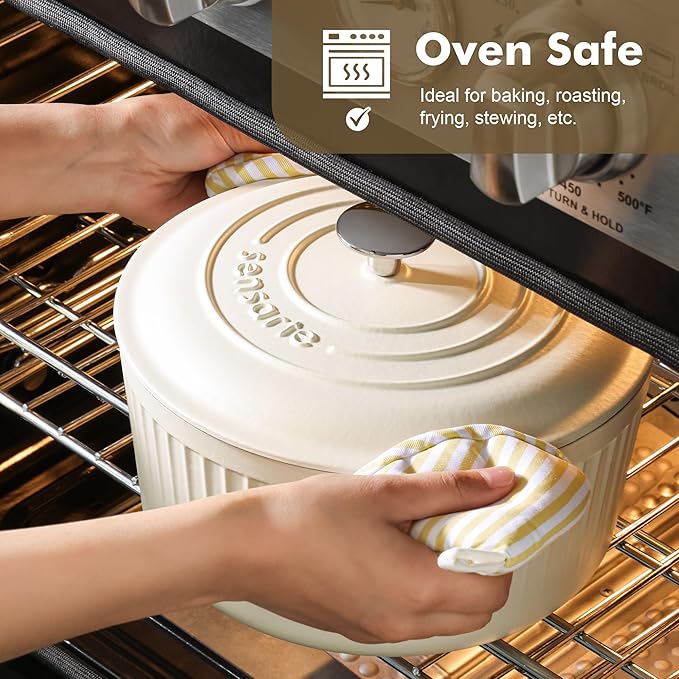 SENSARTE Enameled Cast Iron Dutch Oven Pot with Lid 5.5 Quart Heavy-Duty Round Dual Handles Kitchen Pot with Cotton Potholders & Silicone Trivet, Pot for Bread Baking, Stews, Braising, Roasting, Oven Safe up to 500°F, White