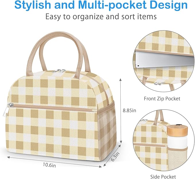 DALINDA Corduroy Lunch Box for Women,Insulated Lunch Bag Cute Cooler Tote Bag,Reusable 11L Large Capacity for Work Camping Picnic