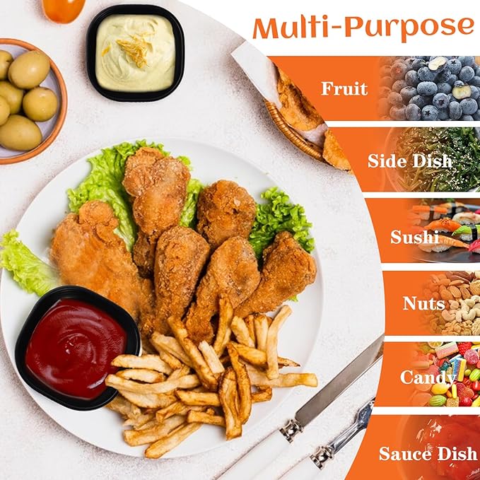 Homienly Wheat Straw Small Dishes Set of 6, 4.5oz Unbreakable Serving Dish & Sauce Dish, Salt Dish, Small Candy Dish, Appetizer Serving Dishes, Chips and Salsa Serving Dish for Side Dishes - Black