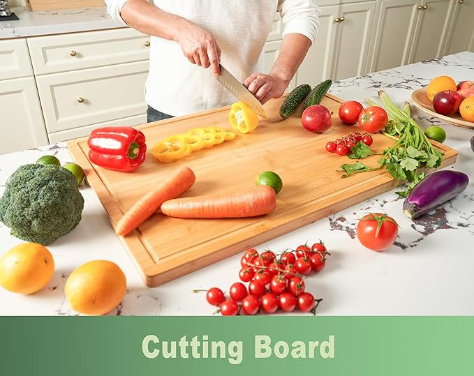 Allsum 30x20" Bamboo Cutting Boards for Kitchen, Wood Stove Top Cover, Extra Large Noodle Board Over Sink, Charcuterie Board Cheese Serving Tray with Side Handles and Juice Grooves