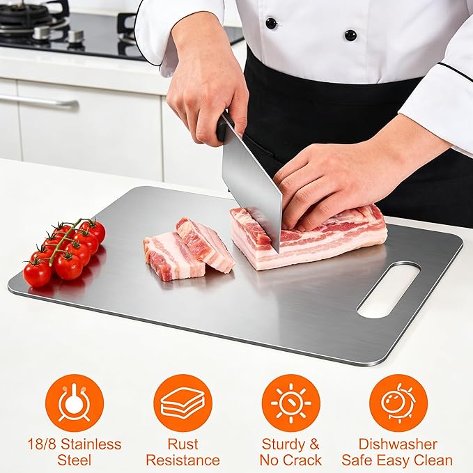 3 Pack Stainless Steel Cutting Board Cutting Boards for Kitchen13x9" 11.8x7.87" 9.4x5.9" Upgrade Double Sided Board, Thick Cutting Board for Home Kitchen Cooking