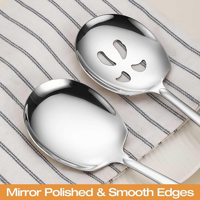 Extra Large Serving Spoons Set 11.7-Inch Serving Slotted Spoon and Serving Spoon 18/8 Stainless Steel Big Serving Utensil for Buffet, Parties, Catering - Dishwasher Safe(2-Pack, Silver)