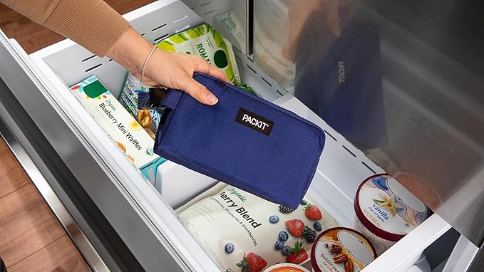PackIt Freezable Snack Box, True Blue, Built with EcoFreeze Technology, Collapsible, Reusable, Zip Closure with Buckle Handle, Designed For Work Snacks, Fresh Snacks On the Go, Adults, and All Ages