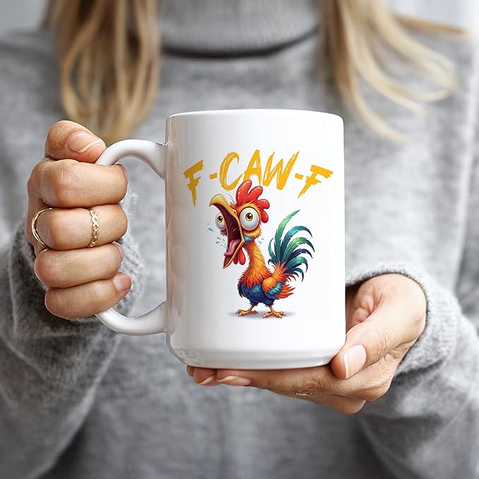 Hogg F-Caw-F Mug, 15 oz Ceramic Hidden Message Coffee Cup, F-Caw-F, F Caw F Mug, Funny Coffee Cups, Fcawf, Sassy Chicken, Adult White Elephant Christmas Gifts, Funny Birthday Gifts for Women